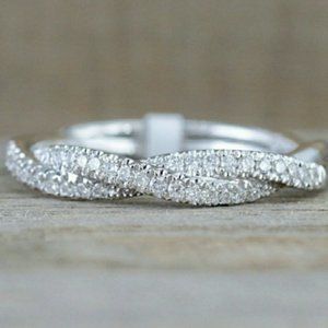 Silvertone Pave Twisted Band Ring 6